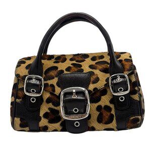 DKNY Vintage 2000s Leopard Print Pony Hair Handbag